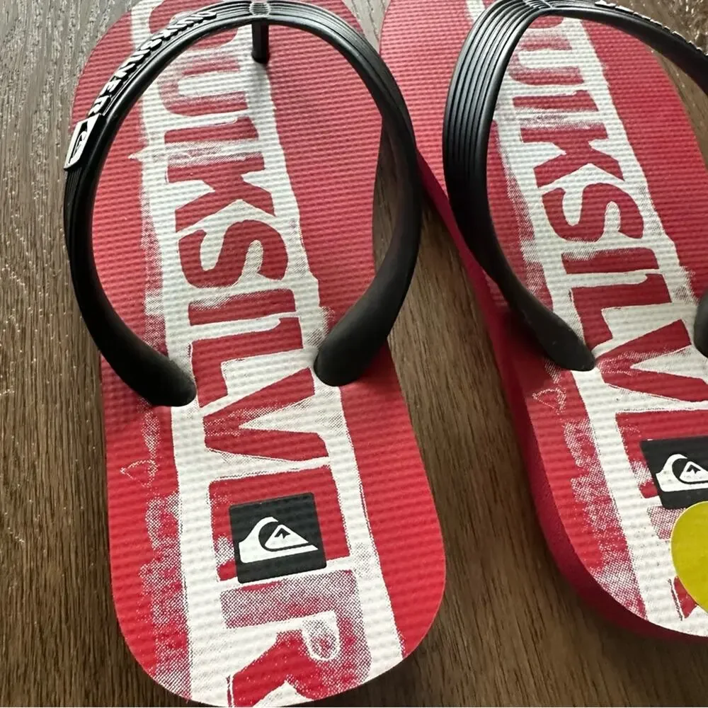NEW!! Quiksilver Boy’s‎ Flip Flops, Red and Black, Sandals, Size 1